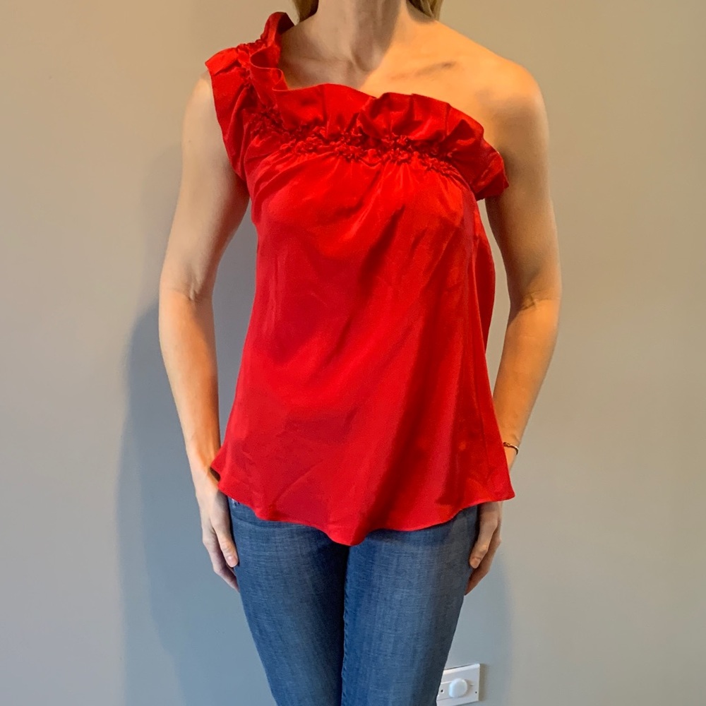 Black Halo one shoulder blouse, excellent cond